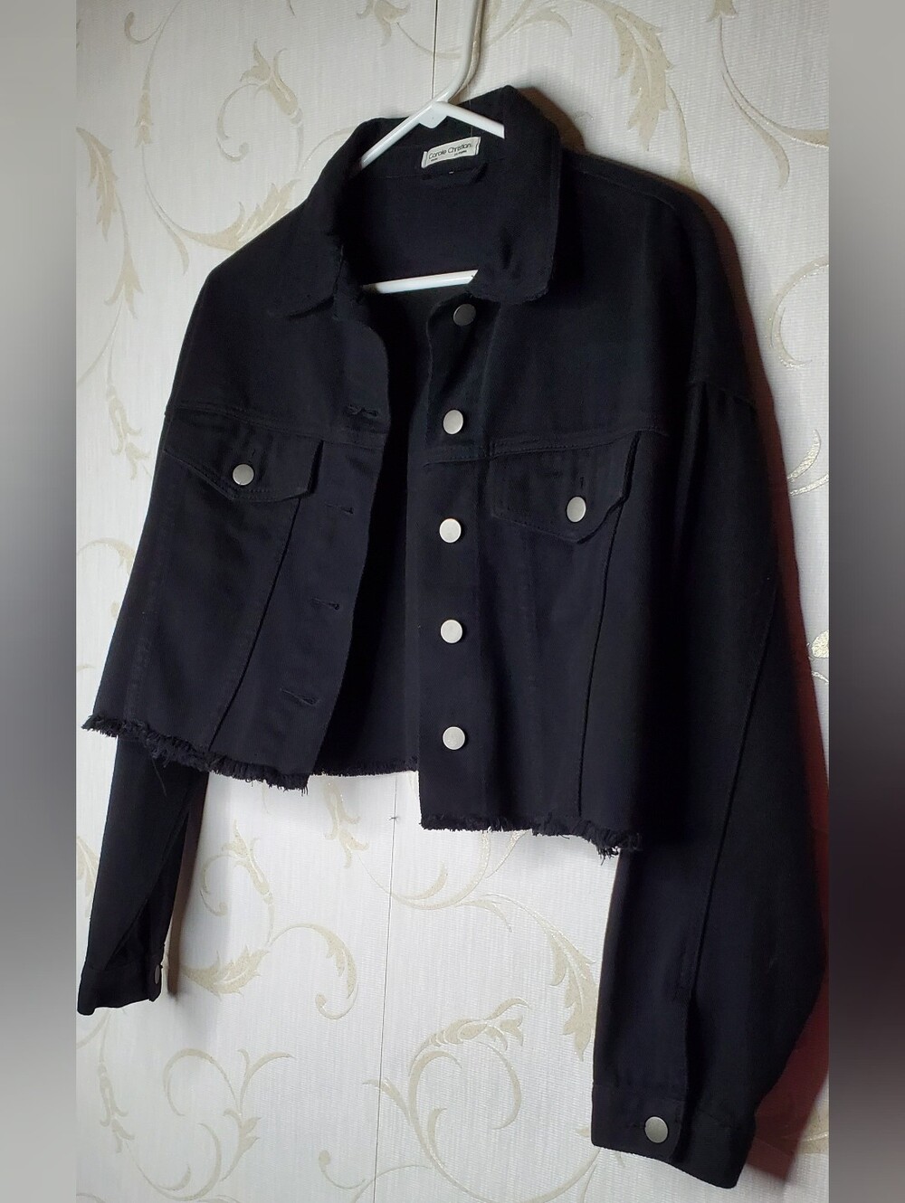 Carole Christian Oversized Cropped Jet Black Boutique Denim Jacket